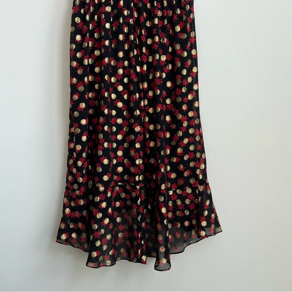 Lane Bryant 18 Surplice Frilly Ruffled Fitted Midi Dress Haley Floral Gold Dot - Picture 11 of 14